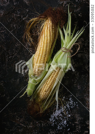 Young raw corn cobs 33095882