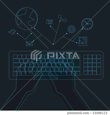 Hologram Hands typing on hologram keyboard 33096115