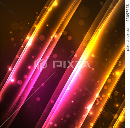 Energy lines, glowing waves in the dark, vector 33097668