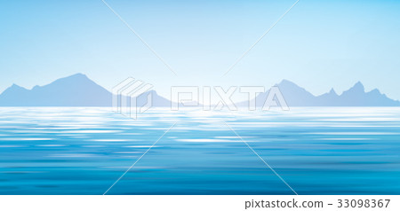 Vector Sea Scene Vector blue sea scene, mountains background. - Stock Illustration ...