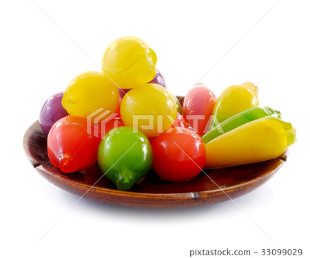 deletable imitation fruits on white background 33099029
