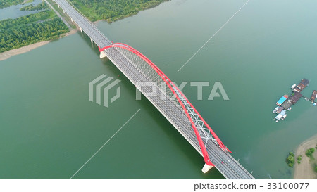 drone flight over the river. cable-stayed bridge drone flight over the river. cable-stayed bridge 33100077