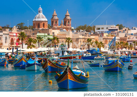 Taditional eyed boats Luzzu in Marsaxlokk, Malta 33100131