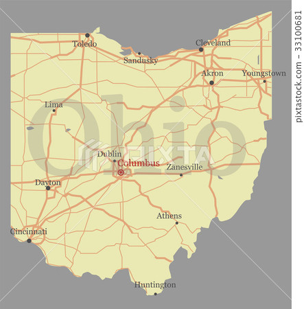 Ohio detailed exact detailed vector State Map 33100681