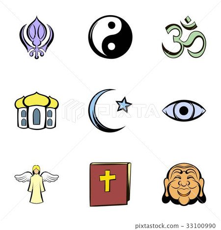 Religion icons set, cartoon style Religion icons set, cartoon style 33100990