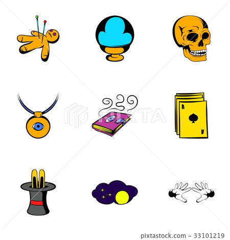 Magic thing icons set, cartoon style Magic thing icons set, cartoon style 33101219