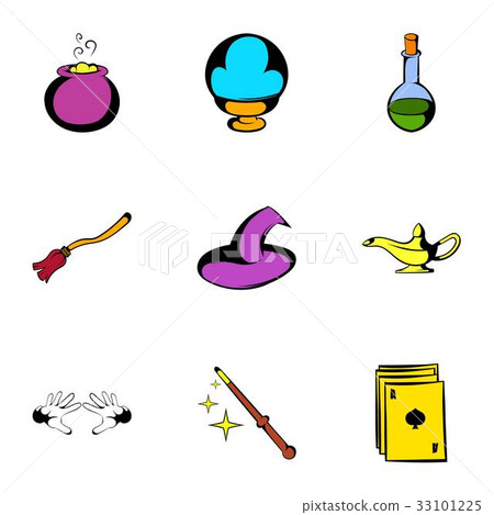 Voodoo icons set, cartoon style Voodoo icons set, cartoon style 33101225