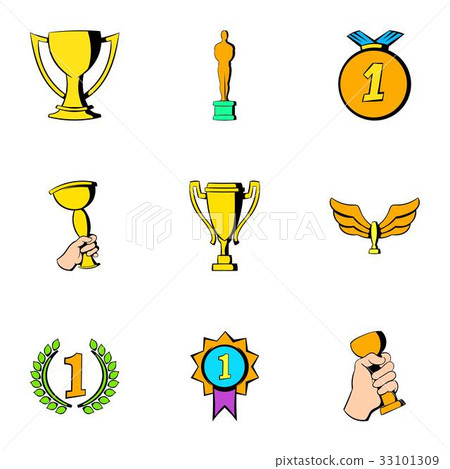 圖庫插圖: prize icons set, cartoon style