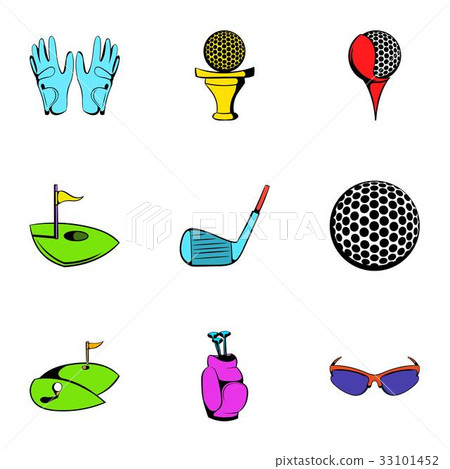 Golf field icons set, cartoon style 33101452
