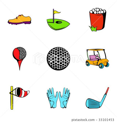 Golf competition icons set, cartoon style Golf competition icons set, cartoon style 33101453
