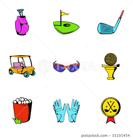 Golf car icons set, cartoon style Golf car icons set, cartoon style 33101454