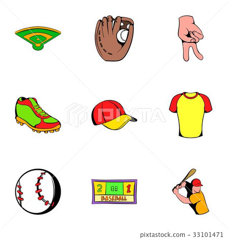 Baseball cap icons set, cartoon style Baseball cap icons set, cartoon style 33101471