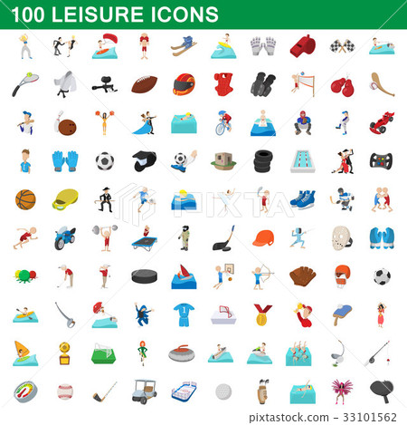 100 leisure icons set, cartoon style 100 leisure icons set, cartoon style 33101562