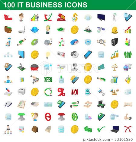 100 it business icons set, cartoon style 100 it business icons set, cartoon style 33101580