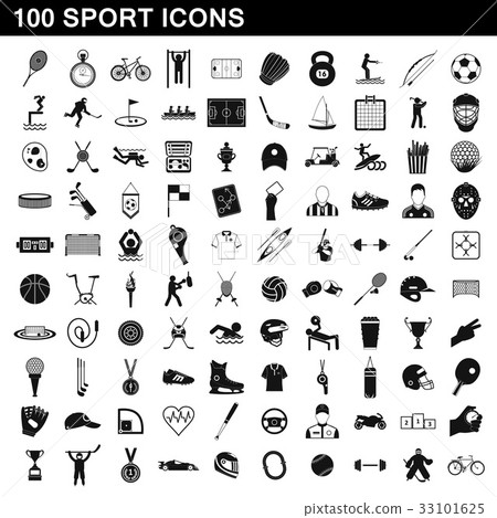 100 sport icons set, simple style 33101625
