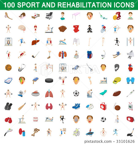 100 sport and rehabilitation set, cartoon style 33101626