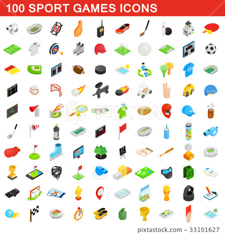 100 sport games icons set, isometric 3d style 33101627