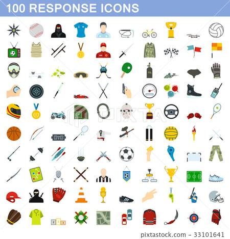 100 response icons set, flat style 33101641