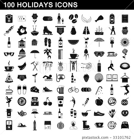 100 holidays icons set, simple style 33101762