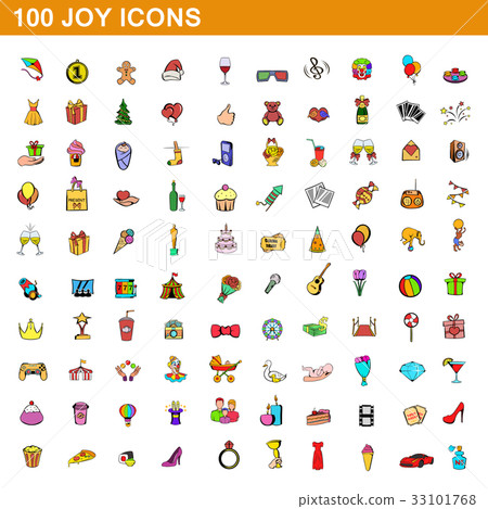 100 joy icons set, cartoon style 100 joy icons set, cartoon style 33101768