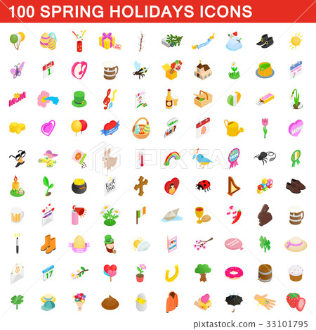 100 spring holidays cons set, isometric 3d style 33101795