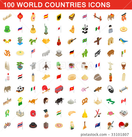 100 World countries icons set, isometric 3d style - Stock Illustration ...