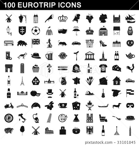 100 eurotrip icons set, simple style 33101845