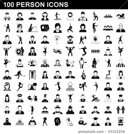 100 person icons set, simple style 100 person icons set, simple style 33101856
