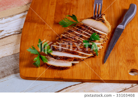 Sliced Chicken Breast fillet selective focus Sliced Chicken Breast fillet selective focus 33103408