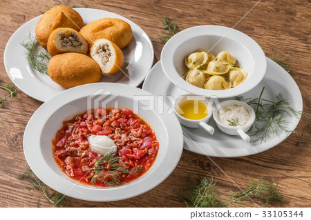 Russian cuisine (Piroshki / Pelmeni / Borscht) piroshki and Russian cuisine Russian cuisine (Piroshki / Pelmeni / Borscht) piroshki and Russian cuisine 33105344