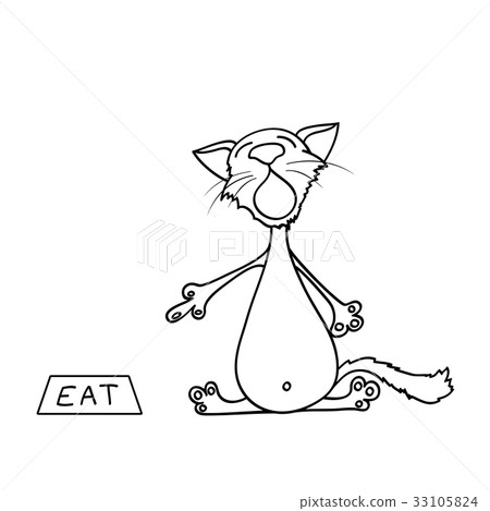 cat points his finger at an empty bowl 33105824