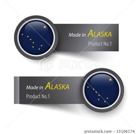 Flag icon and label with text made in Alaska 33106174
