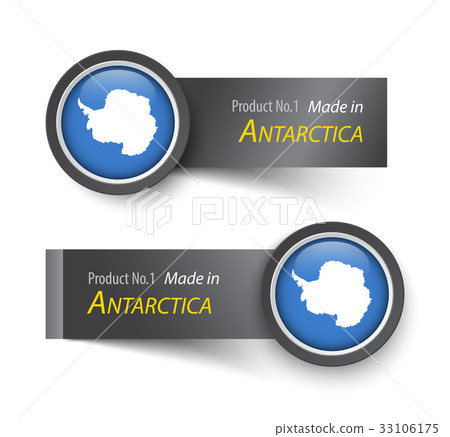 Flag icon and label with text made in Antarctica 33106175
