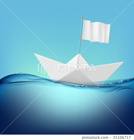 paper boat with a white flag floats paper boat with a white flag floats 33106717