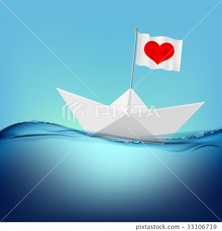 Flag with a red heart on a paper boat Flag with a red heart on a paper boat 33106719