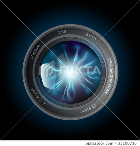 lightning discharges inside the camera lens 33106736