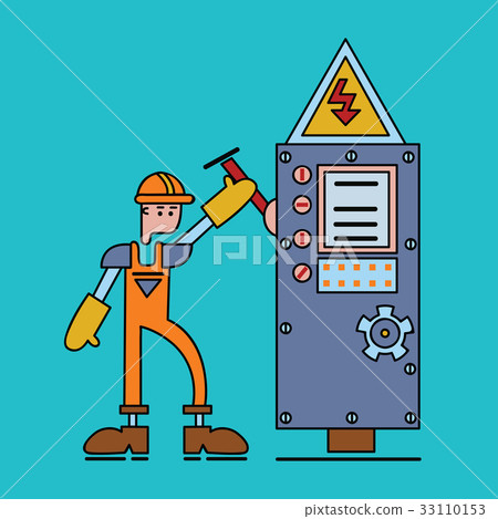 Electrician at work, man in working uniform turns 33110153