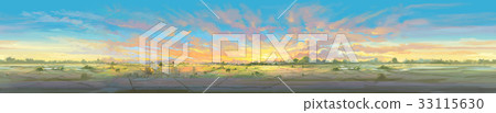 Sunrise sky panorama rice field digital painting Sunrise sky panorama rice field digital painting 33115630