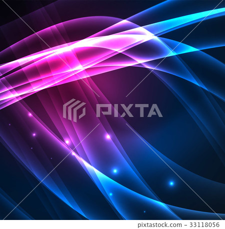 Energy lines, glowing waves in the dark, vector 33118056