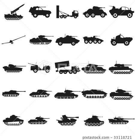 Set Army transport black silhouette icons Vector. 33118721