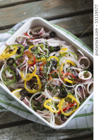 Marinated salmon and squid Marinated salmon and squid 33119577
