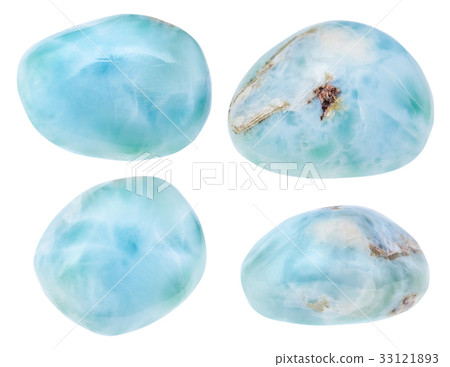 set of natural tumbled Larimar gem stone isolated set of natural tumbled Larimar gem stone isolated 33121893