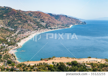 view of Letojanni resort village from Taormina 33122233
