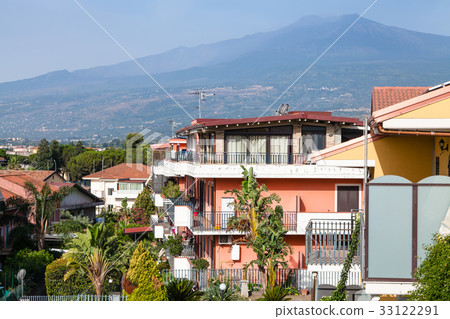 houses on street in Giardini Naxos and Etna mount 33122291