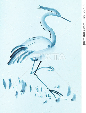 heron bird on blue colored paper heron bird on blue colored paper 33122620