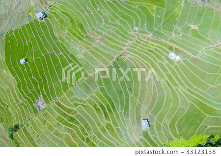 Aerial top view photo from flying drone of green Aerial top view photo from flying drone of green 33123138