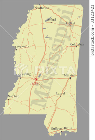 Mississippi accurate vector detailed State Map 33123423
