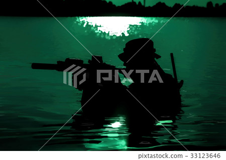 Crossing river in jungle 33123646