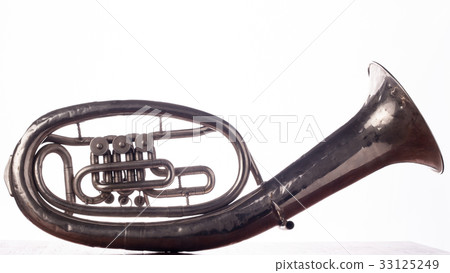 Backside Alto saxhorn close up isolated on white 33125249