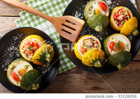 round zucchini baked with bulgur and meat round zucchini baked with bulgur and meat 33126058